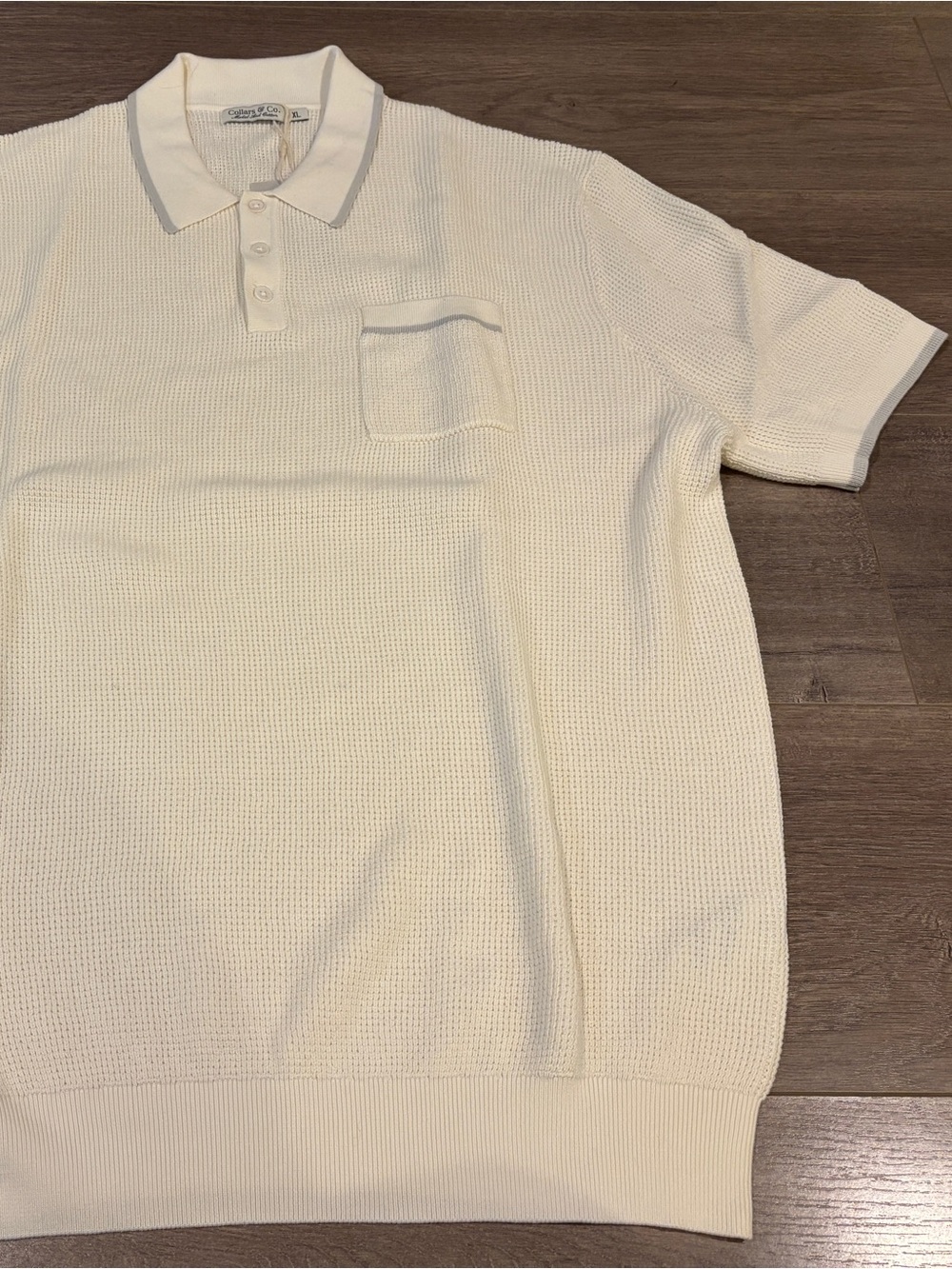 Men's Collars & Co Riviera Ivory Knit Polo Shirt with Chest Pocket
